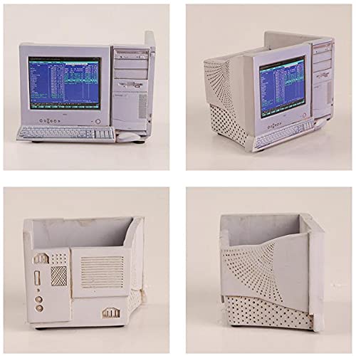 Image of Funny live 4.7 Inches Retro Desk-top Shape Desktop Decoration Resin Crafts Ornaments Home Office Personality Multi-purpose Succulent Plant Pot | Pen Holder (Computer Blue Screen)