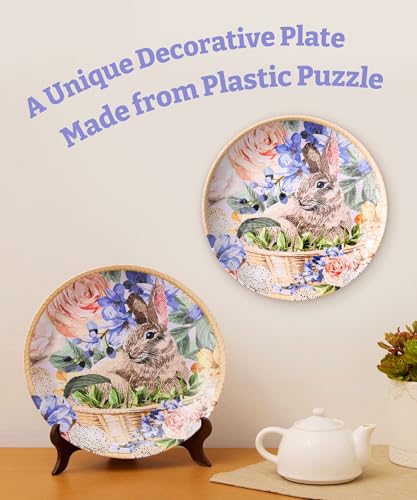 Image of PieceRelax 3D Puzzle Plate 124 Pieces - Easter Bunny Flowers - Jigsaw Puzzle for Adults, Decorative Plate with Durable Plastic Pieces, Ideal Gift for Home or Office Decor [PL1009]