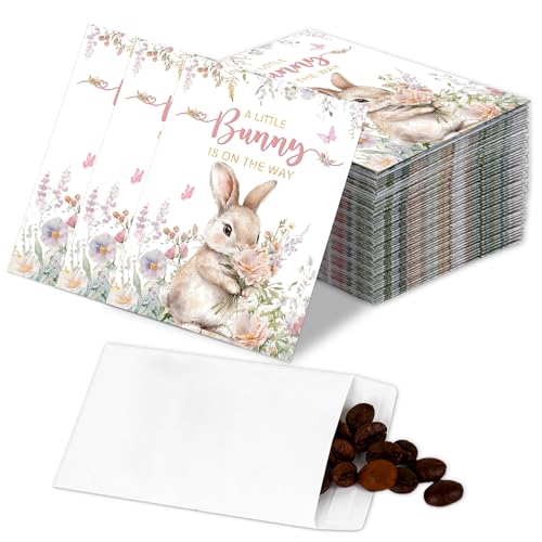 JarThenaAMCS 50 Pcs Easter Seed Packets Self Adhesive Envelopes Flower Rabbit Bunny Seed Storage Pockets for Spring Garden Office Party Favors, 3.9 x 2.8 Inch