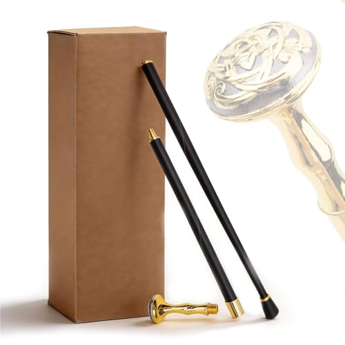 Bastón de Dos Secciones de Aleación de Aluminio, con Empuñadura Dorada de Aluminio; Bastón Ligero de Estilo Vintage para Hombre y Mujer(W-7)