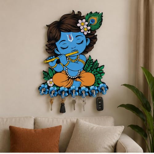 Image of Webelkart Premium Cute Krishna Key Holder for Home /Office Decor /Key Hanger for Wall Decor,Decorative Item for Home (Blue Krishna)