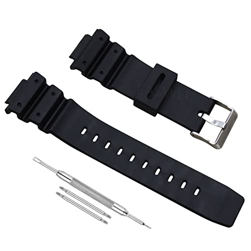 Image of Lineon 16mm Resin Watch Strap (Black) Compatible With CASIO MRW-200H-1B2V MRW 200H- 1BV MRW-200H-1EV MRW-200H-2B2V MRW-200H-2BV MRW-200H-3BV MRW-200H-4BV MRW-200H-4CV MRW-200H-7BV with Tool and Pins