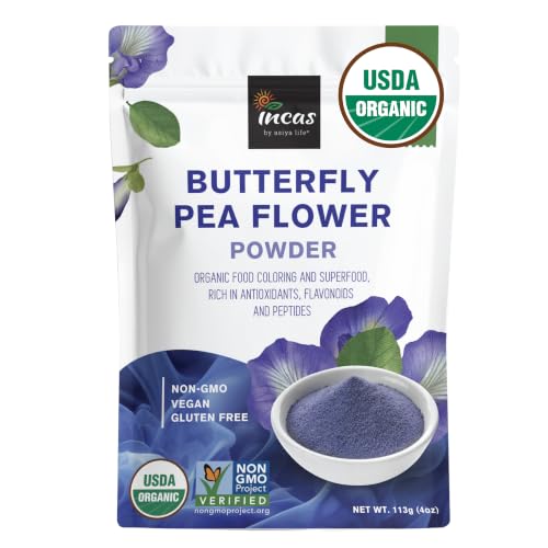 INCAS 100% USDA Organic Butterfly Pea Flower Powder (4 Ounce...