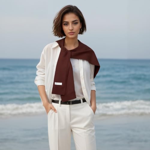 Image of WaJuemy Sweater Shawl Wraps for Women Sweater Knitted Knotted Shawls Travel Casual Scarf Cape Shoulder Tops Fashion Wrap