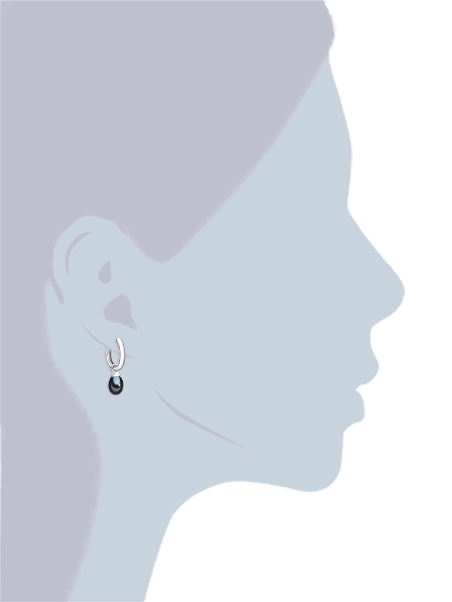 Valero Pearls Damen Ohrringe 925/- Sterling Silber | rhodiniert, Klappcreolen, Süßwasser-Zuchtperle, ca. 7,0 - 8,0 mm, blau, tropfenförmig