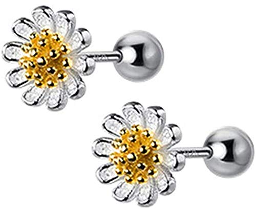 Pendientes de tuerca de plata de ley 18G para mujeres y niñas, con diseño de margaritas, con forma de tragus, piercing en la parte posterior, ideal para regalo de joyería hipoalergénico BFF
