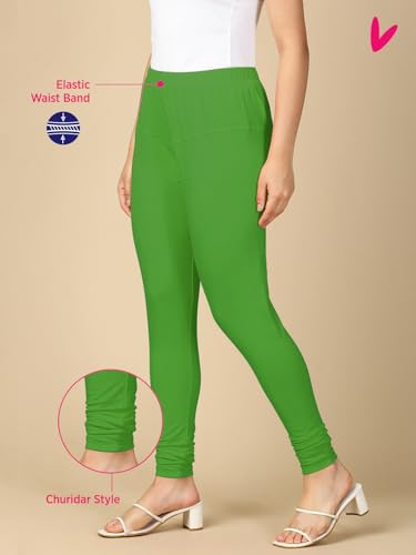 Image of Lux Cozi PYNK Solid Premium Cotton Lycra Churidar Leggings for Women | Regular Fit Elastic Waist Full Length Women Leggings | Free Size