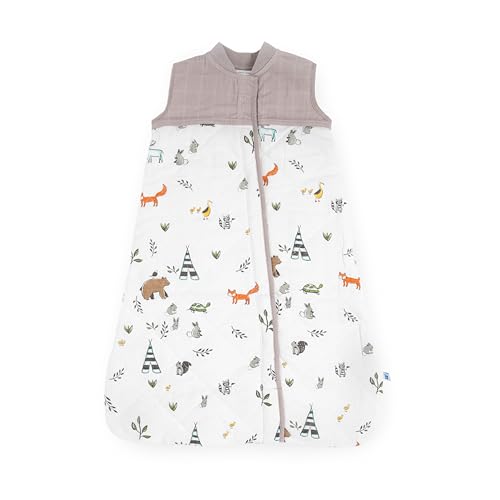 Little Unicorn 0-6 Month Quilted Sleep Sack 2.6 TOG | Soft &amp; Breathable Muslin Cotton for safer sleep | 2 way zipper (Forest Friends)