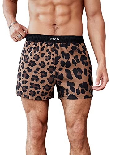 Milumia Men's Swim Trunks Leopard Print Letter Pocket Quick Dry Beach Shorts Swimwear