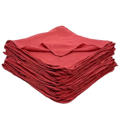 Textile Topia White & Red Shop Towels Reusable Cotton Rags Lint-Free & Heavy Duty Cleaning Towels for Garage Auto & Industrial Use (50 Red)