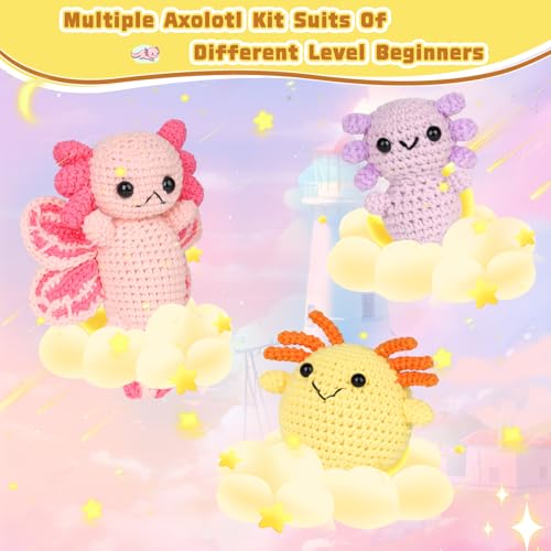 Image of Katech Axolotl Crochet Kit for Beginners, Crochet Starter Kit for Adult Learn to Crochet Animals Kit w /Step-by-Step Instructions, Knitting Set with Enough Yarn for Beginner- 3 Style