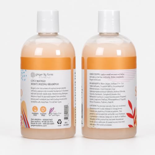 Image of Ginger Lily Farms Botanicals Shampoo, 12oz, Coco Mango | 100% Vegan & Cruelty-Free | Moisturizing Shampoo for All Hair Types