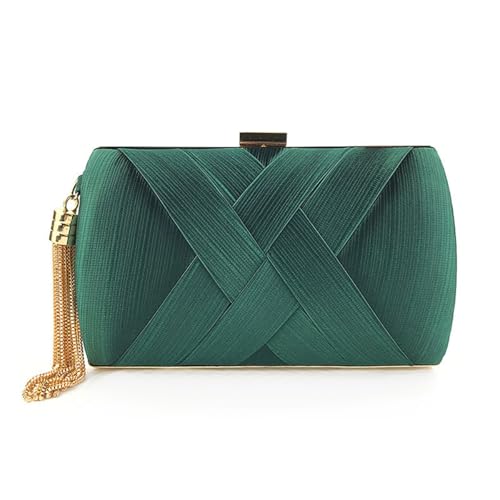 Bolsa Clutch Festa Feminina Verde Poliéster Textura Tramado Woven Mão Ombro Transversal Com Correntes Removíveis