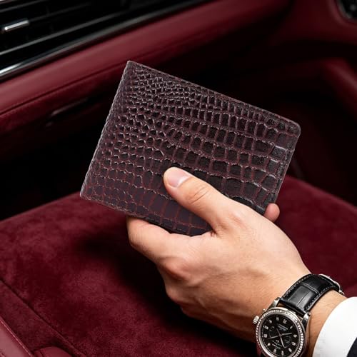 Image of 100% Full Grain Nautral Genuine Pure Original Buff Leather Purse Wallet for Man Mens with Coin Pockets Bifold. 6 Card Slots, 2 Currency Slots, 1 ID Window & 2 Hidden Pockets (Brown-CRO)