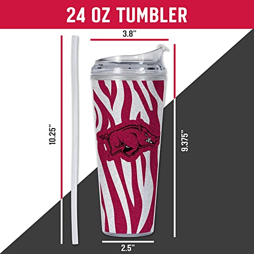 Image of Rico Industries NCAA Glitter 24oz Acrylic Glitter Tumbler with Hinged Lid, Officially Licensed Double Wall Tumbler with Straw