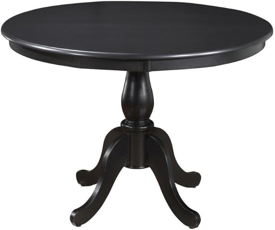 Pemberly Row 42" Round Wood Pedestal Dining Table, Antique Black Finish, Lath Turned Base, Carved Legs, Transitional Style for Kitchen or Small Dining Room