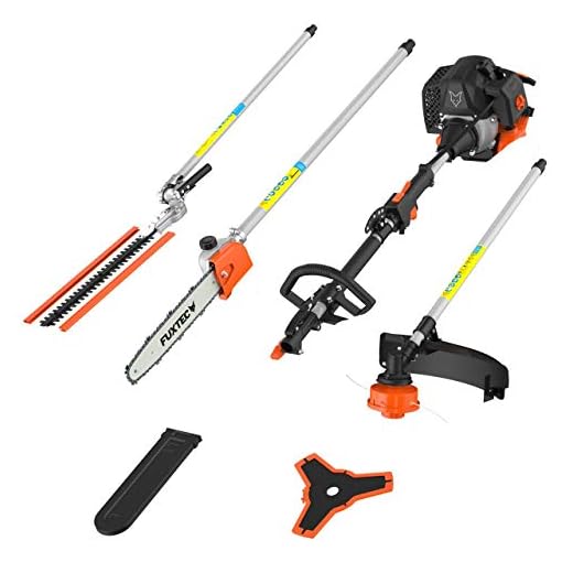 Decespugliatore a scoppio 4 in 1 multifunzione, tagliasiepi, motosega da potatura, tagliabordi- multiutensile da giardino 52cc motore a miscela di benzina 2 tempi FUXTEC FX-MT152