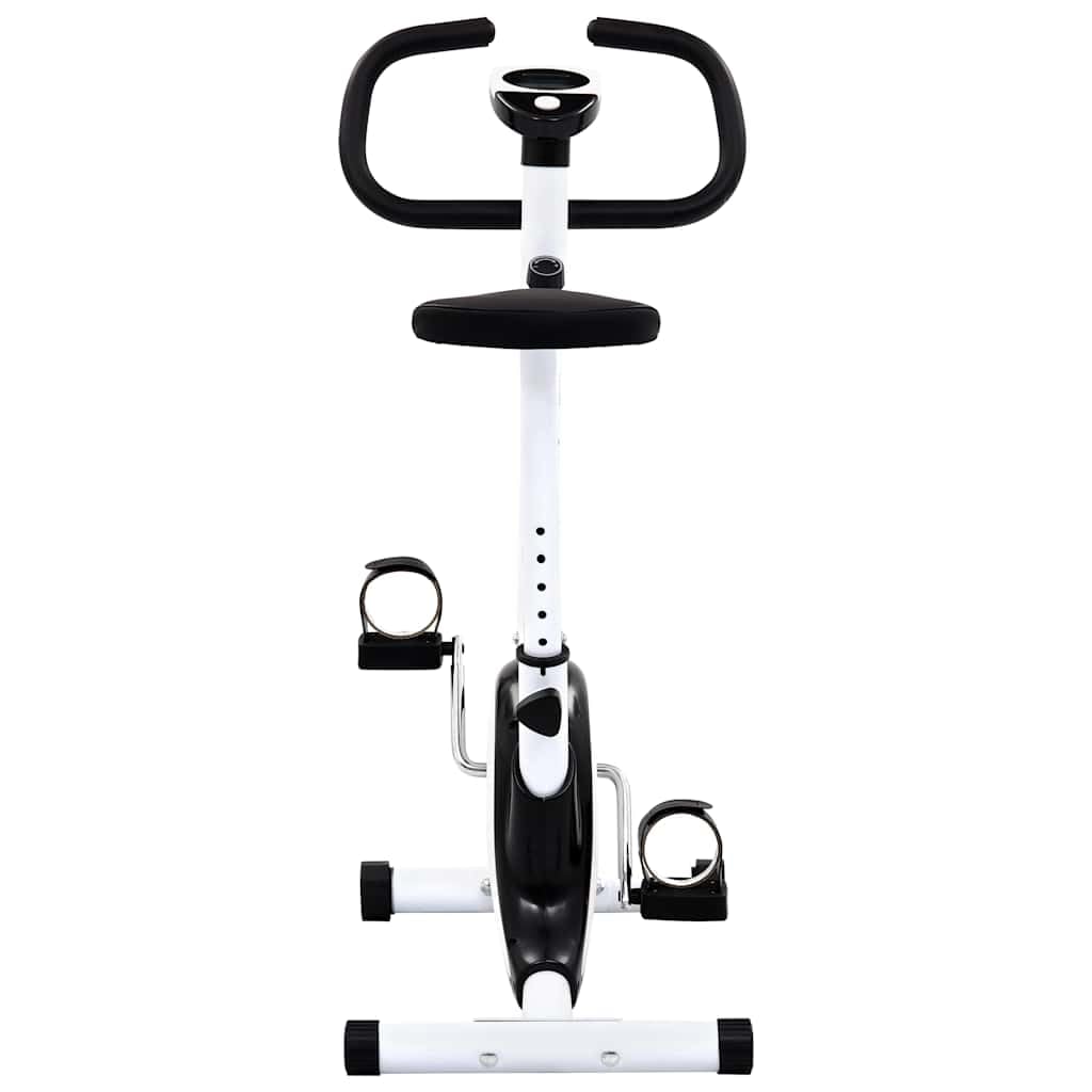 Czarny rower treningowy z konsolą LCD, stacjonarny rower fitness do domu, opór pasa, regulowane siodełko i antypoślizgowe pedały