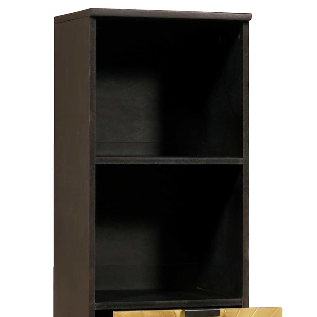 Gabinete de Baño Moderno Negro y Dorado 38 x 33 x 160 cm con Cajón y Estantes, Mueble de Almacenamiento Elegante para Organizar Productos de Higiene y Toallas, Construcción