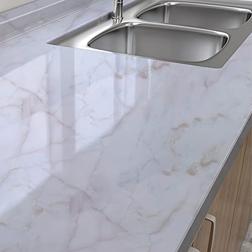 UNIHOME 15.7" x 197" White Marble Contact Paper Peel and Stick Wallpaper for Countertops Self Adhesive Removable Kitchen Wallpaper Waterproof Marble Wallpaper for Bathroom Furniture Decor Glossy
