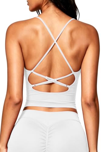 Image of QINSEN Womens Cross Back Tank Top V Neck Double Lined Camisole Top Sleeveless Spaghetti Strap Going Out Tops