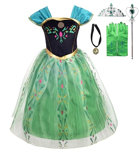Lito Angels Disfraz de princesa de la reina de hielo de la nieve para hermana coronación de Halloween, cumpleaños, fiesta de disfraces con accesorios, tamaño 10, verde 135
