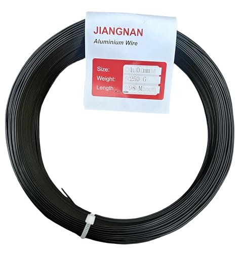 Bonsai2u Árbol bonsái de aluminio anodizado de 1,0 mm, alambre de entrenamiento profesional para bonsái de 250 g, rollo grande (98 metros), elige tu tamaño, (1 mm, marrón oscuro/negro)