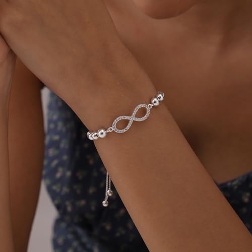 Image of TRUESILVER ACPL 925 Sterling Silver Adjustable Bolo Bracelet for Women | BIS Hallmarked Infinity Twisted, White & Amethyst Zircon Box Chain Bracelet Gift for Wedding Anniversary Birthday
