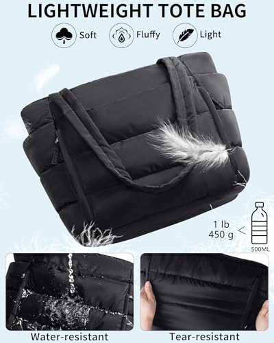 Image of Bagstellar Puffer Tote Bag for Women, Lightweight Puffy Work Handbag Teacher Nurse Quilted Shoulder Bag for School Travel Gym | Cloud Bag w / Zipper