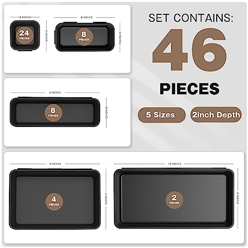 Image of A-LuGei 【𝟰𝟲𝗣𝗖𝗦 & 5 Size】 Tool Box Organizer Tray Divider Set, 【Black】 Bathroom Drawer Organizer Bin, Garage Organization and Storage Toolbox Rolling Tool Chest Cart Cabinet WorkBench Small Part