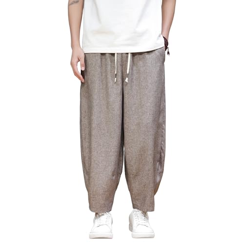 Tripleberly Harem Pants Men Loose Fit Casual Beach Pants with Pockets Drawstring Elastic Waist Summer Cropped Trousers2