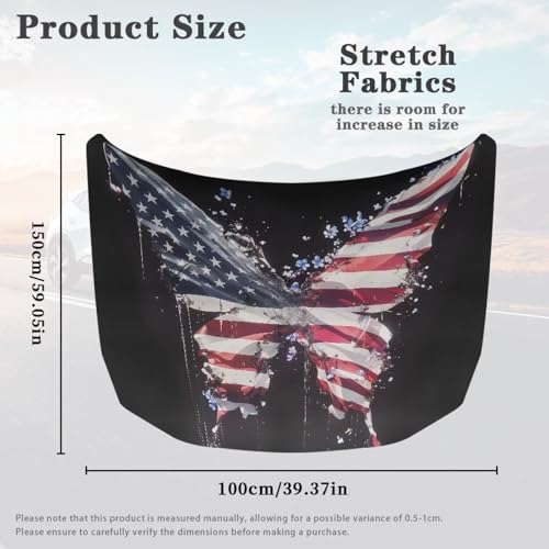Image of Butterfly US Flag Car Hood Covers for Automobiles, Forget-Me-Not Flower American Flag Car Bonnet Banner Can be Washed Suitable for Most Vehicles Sedans Trucks SUVs