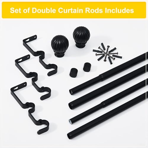 NICETOWN Curtain Rods 2-Pack 72-144 Inch, Adjustable Matte Black Rods with Decorative Finials for Windows, Heavy Duty Window Drapery Poles for Indoor Outdoor Patio Bedroom