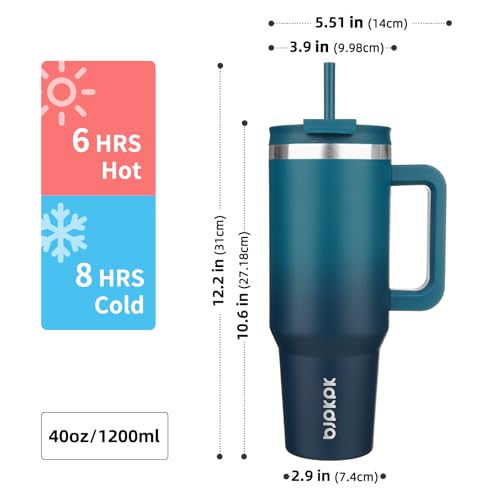 BJPKPK 1200 ml Isolierter Edelstahl-Becher mit Griff, Deckel und Strohhalm – Wiederverwendbarer Thermobecher für Reise, Kaffee und Tee, Indigo Schwarz 3