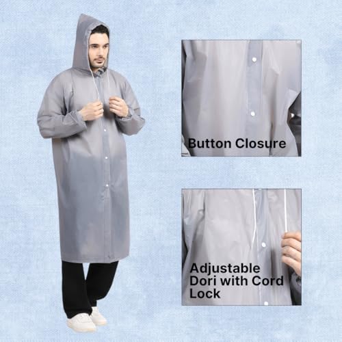 Image of Citizen Eco-Friendly EVA Poncho Raincoat for Men & Women, Lightweight Waterproof Coat with Hood, Adjustable Drawstring, Button Closure & Easy Carry Pouch, Reusable & Durable Outdoor Rainwear