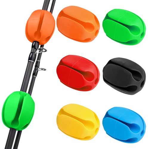 Encuryna 6 piezas de fijación de caña de pescar de silicona fija, soporte para corbatas, soporte para cañas de pescar, accesorios de pesca, soporte para cañas de pescar de alta elasticidad, soporte