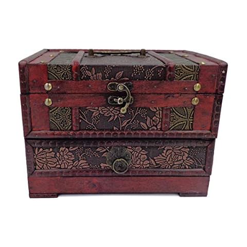 E-isata ISOTO Retro Vintage Wooden Jewelry Box Storage Box Organizer Container Case Chest Trinket Box with Mirror for Gilrs Girlfriend Women for Mother's Day 22 * 16 * 16cm (Style 3) Cover