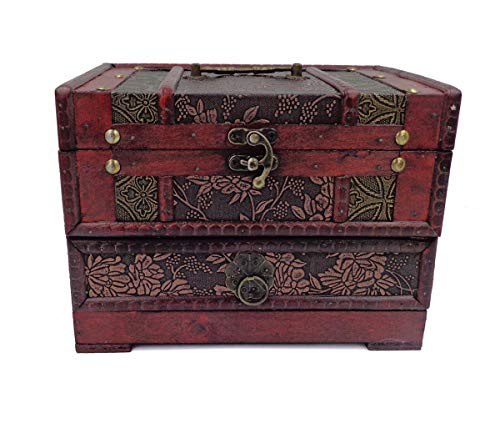 ISOTO Retro Vintage Wooden Jewelry Box Storage Box Organizer Container Case Chest Trinket Box with Mirror for Gilrs Girlfriend Women for Mother's Day (Style 3)