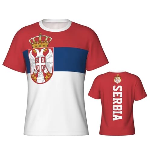T-Shirts à Manches Courtes Homme Drapeau Serbe Shirts de Course Séchage Rapide Cadeaux pour Les Fans T-Shirt de Sport Col Rond pour Les Supporters et Les Tenues décontractées