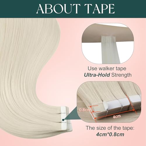 Image of Easyouth Blonde Tape in Hair Extensions Human Hair, White Blonde Tape in Extensions Human Hair, 12 Inch 20pcs 30g, for Women, for Wedding, Seamless Tape in Hair Extension Real Human Hair