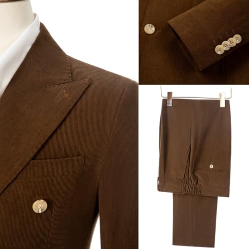 Bakerbear Men Suits 2 Piece Corduroy Peaked Lapel Slim Fit Business Formal Tuxedos Suit for Wedding Prom Jacket Pants Set2