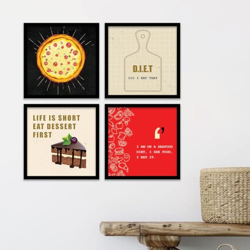 Image of kotart - Cooking Quotes Wall Posters With Frame for Restaurant, Cafe and Kitchen Decor - Set of 4 Framed Posters for Home (13 x 13 inch) Set of 4 (Art 8, Big)