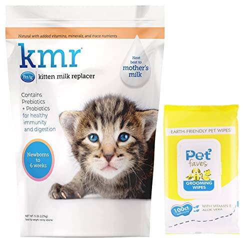 Kmr Kitten Milk Replacer Powder - Prebiotics And Probiotics - Newborn To Six Weeks - Kitten Formula - 5 Lbs With 100Ct Pet Wipes #TOP19