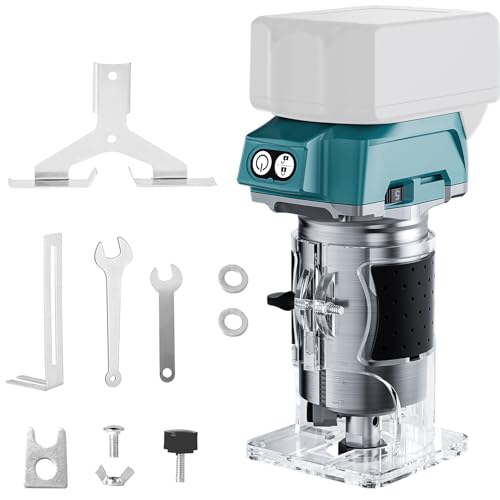 Nananuu 800W Akku Oberfräse für Makita 18V (ohne Akku), 30.000 U/min Bürstenloser Motor Akku Kantenfräse Einhandfräse, 5 Geschwindigkeiten Akku Holztrimmer Tools für Holzbearbeitung