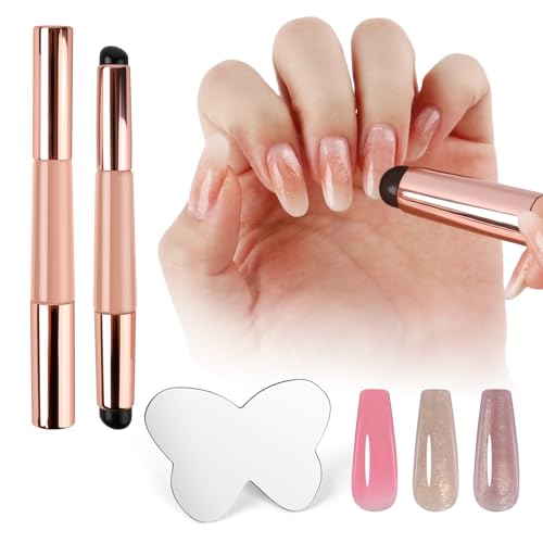 2Pcs Nail Art Pen, Silicone Nail Brush For Ombre Nail Art, Reusable Double-Ended Gradient Sponges Pen, Soft Head Stamper, Chrome Nail Powder Applicator Brush For Ombre Aura Nails(Pink)