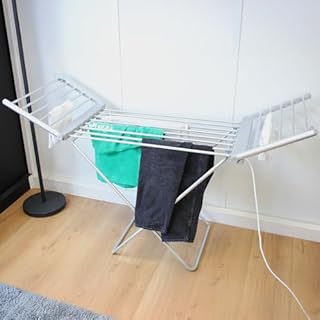 Fishtec - Étendoir à Linge Electrique Pliable en Aluminium Sèche Serviette Salle de Bain Chauffant 18 Barres 230 W 145CM Argent Séchage Rapide et Sécurisé (avec minuteur)