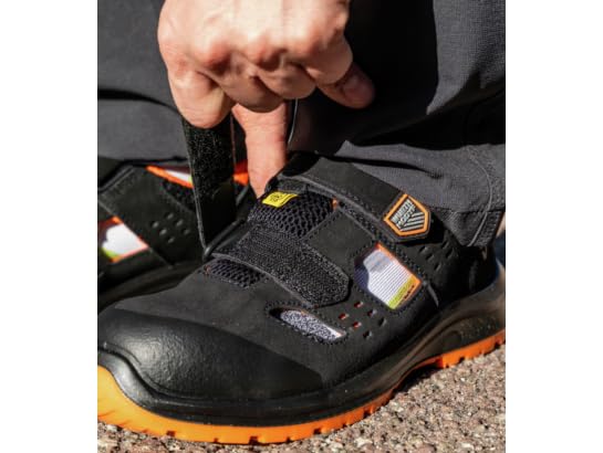 WÜRTH MODYF Cruise S1PS ESD Sicherheitssandale - metallfreie Arbeitsssandalen mit Klettverschluss, Unisex - ESD Sicherheitsschuhe für Elektronik & Labor in den Größen 35-48 in Schwarz/Orange