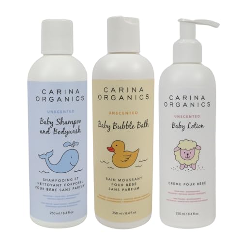 Image of Organic Baby Bundle - Shampoo & Body Wash, Bubble Bath, Newborn Lotion, Unscented, Tear-Free, Paraben-Free, Toxin-Free, Vegan, 250ml (Pack of 3)