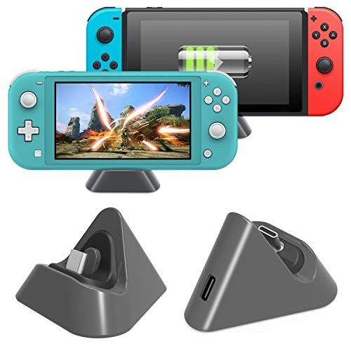FASTSNAIL Charger Dock for Nintendo Switch/Nintendo Switch Lite, Portable Mini Charging Stand Charge Docking Station for Switch/Switch Lite 2019 Triangle Holder (Grey)