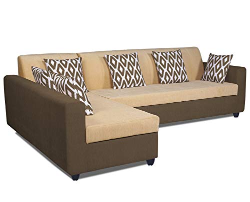 Image of Adorn India Rio Highback L Shape 6 Seater Sofa Set (Left Hand Side) (Brown & Beige) (3 Year Warranty)